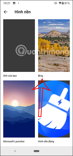 Hình nền Bing trên Microsoft Launcher