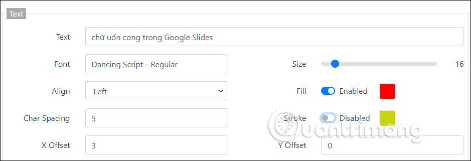Chỉnh định dạng chữ uốn cong trên inkPx