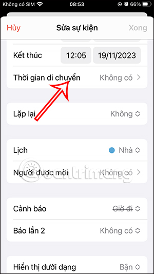 Thời gian di chuyển cho sự kiện