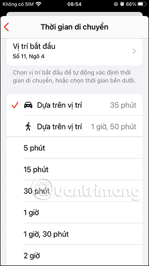 Thời gian di chuyển tới địa điểm
