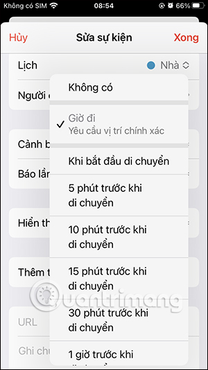 Chọn thời gian thông báo cho sự kiện