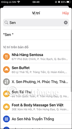 Chọn vị trí trong sự kiện Lịch iPhone