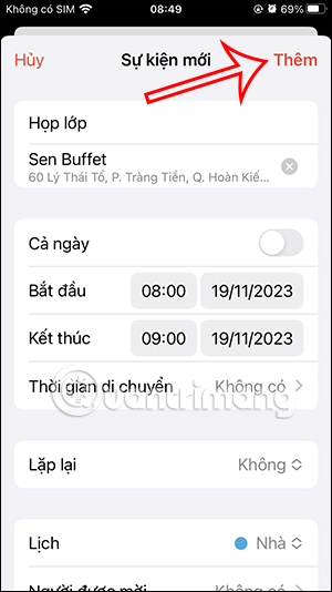 Lưu sự kiện Lịch iPhone
