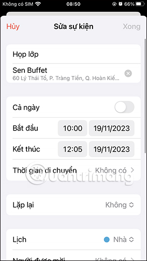 Chỉnh sự kiện trong Lịch iPhone