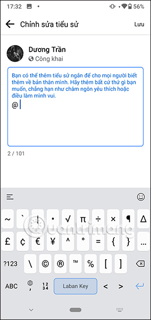 Nhập tiểu sử Facebook