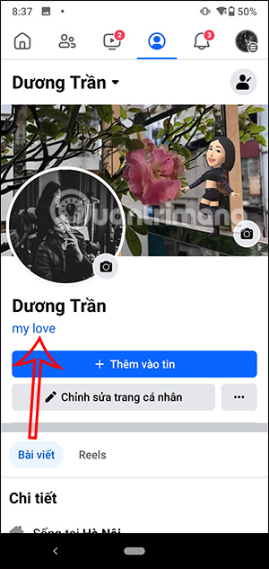 Tài khoản Facebook tag trong tiểu sử