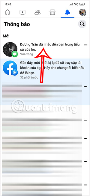 Thông báo tới người được tag tên Facebook