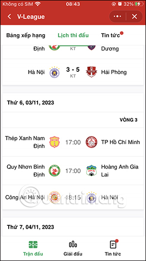 Xem lịch bóng đá trên Zalo