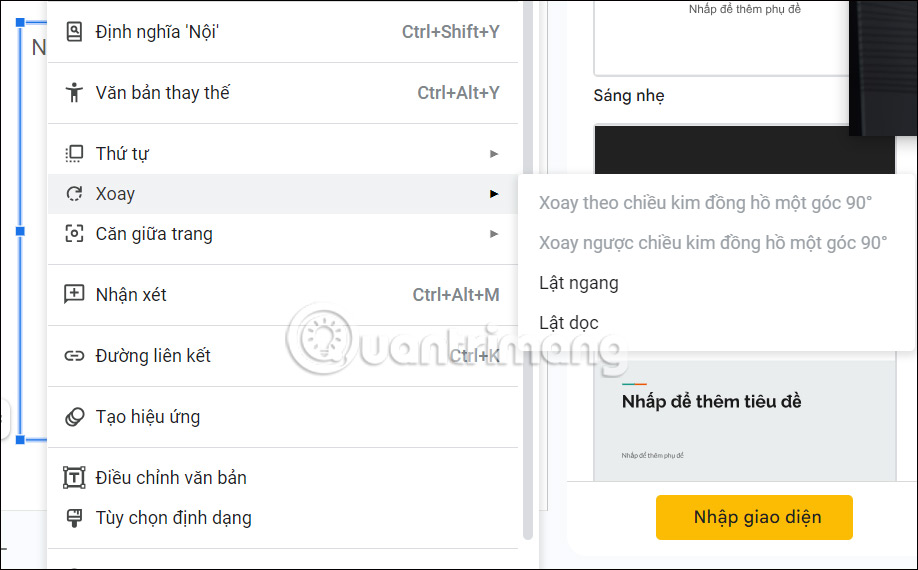 Chỉnh định dạng cột trong Google Slides