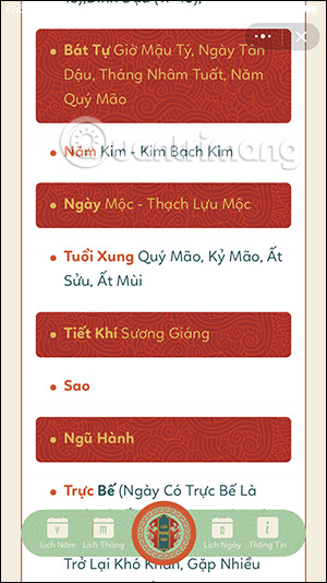 Ngày âm lịch trên Zalo