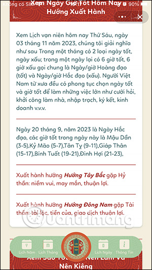Thông tin ngày giờ hoàng đạo