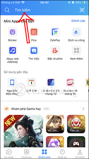 Tìm kiếm ứng dụng Zalo