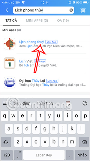 Lịch phong thủy trên Zalo