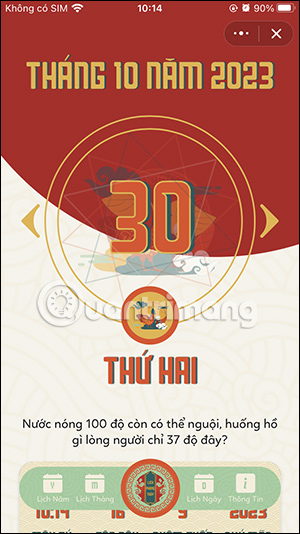 Giao diện Lịch phong thủy Zalo