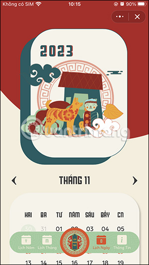 Lịch tháng trên Zalo