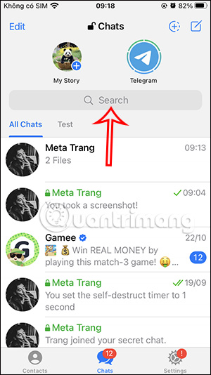 Thanh tìm kiếm trên Telegram