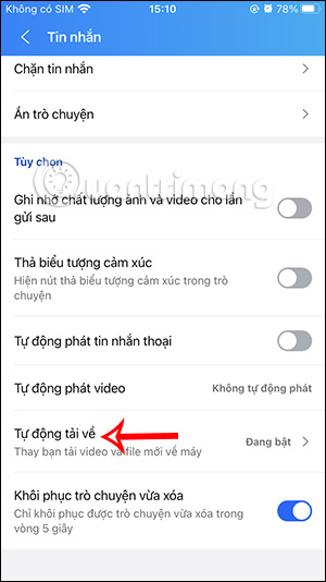 Tự động tải về trên Zalo