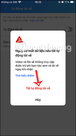Tắt tự động tải về trên Zalo