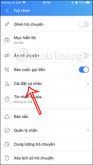 Cài đặt hội thoại trên Zalo