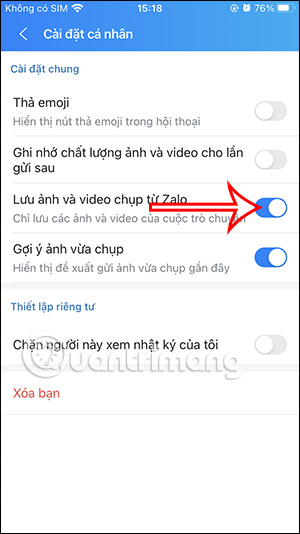 Lưu ảnh video chụp trên Zalo