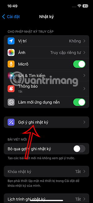Quản lý gợi ý Nhật ký