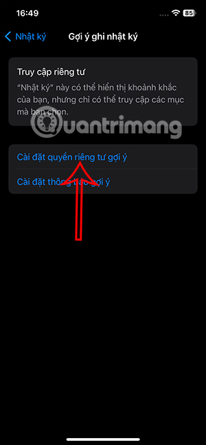 Cài đặt quyền riêng tư gợi ý Nhật ký iPhone