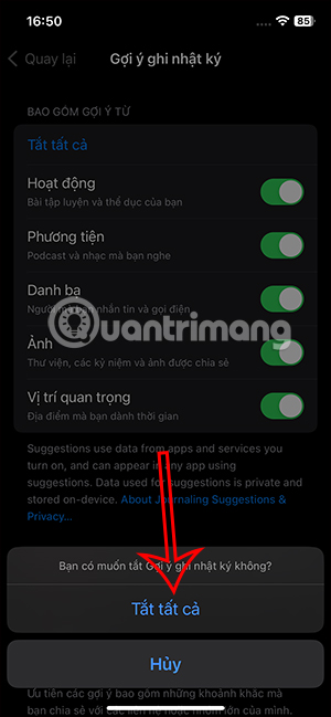Tắt Nhật ký trên Phone