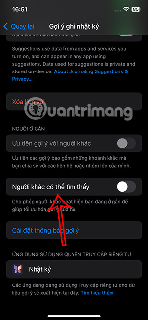 Tắt Người khác có thể tìm thấy