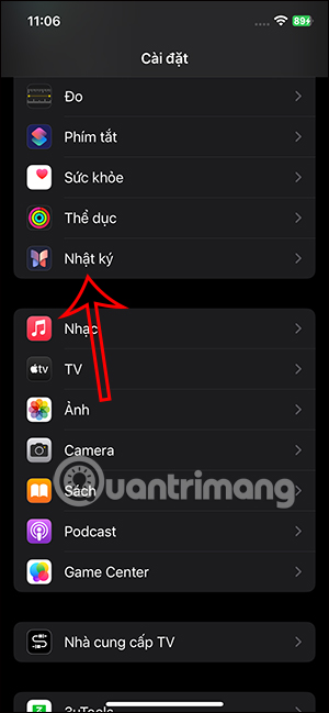 Cài đặt Nhật ký trên iPhone