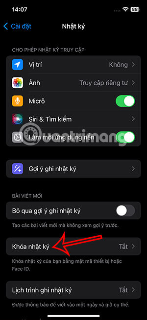 Khóa Nhật ký trên iPhone