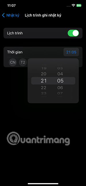 Chọn thời gian nhắc viết nhật ký