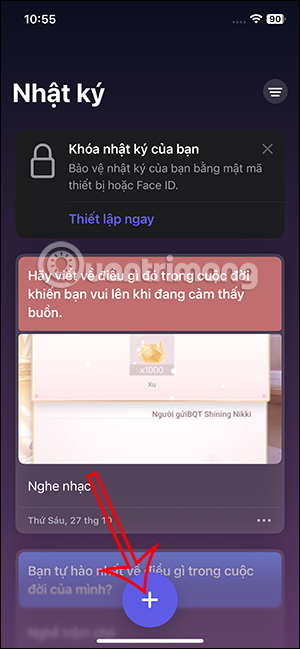 Giao diện Nhật ký trên iPhone