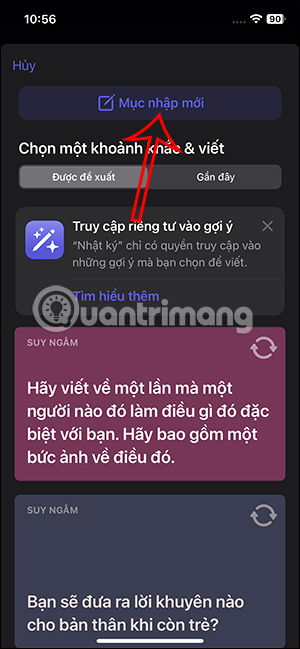 Nhập nhật ký mới trên iPhone