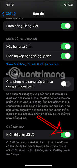 Hiện vị trí đỗ xe trong Apple Maps