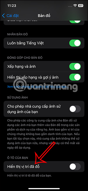 Tắt hiện vị trí đỗ xe trong Apple Maps