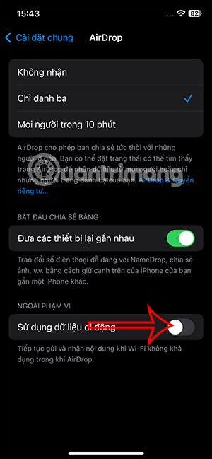 Sử dụng dữ liệu di động trên AirDrop