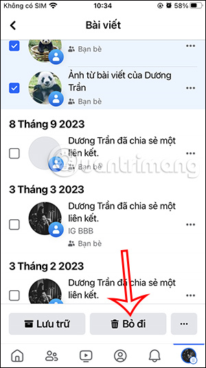 Chọn xóa các ảnh trên Facebook