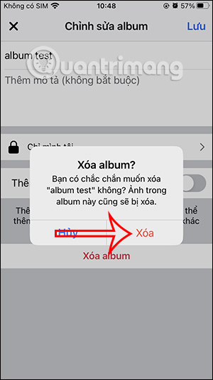 Chọn xóa album trên Facebook