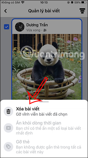 Xóa bài viết trên Facebook điện thoại