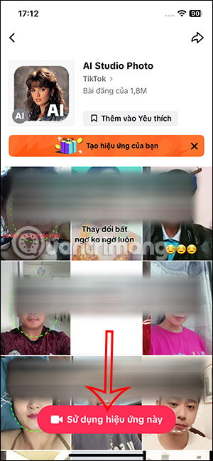 Sử dụng filter AI Studio Photo TikTok