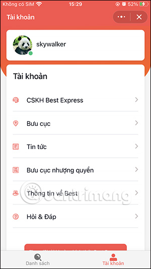 Tra cứu tài khoản BEST Express