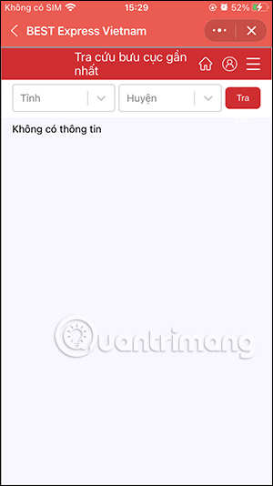 Giao diện tìm bưu cục BEST Express