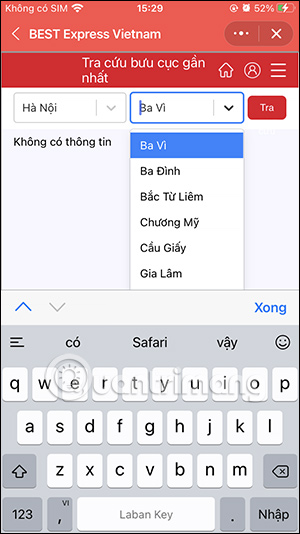 Nhập địa điểm cần tìm bưu cục BEST Express