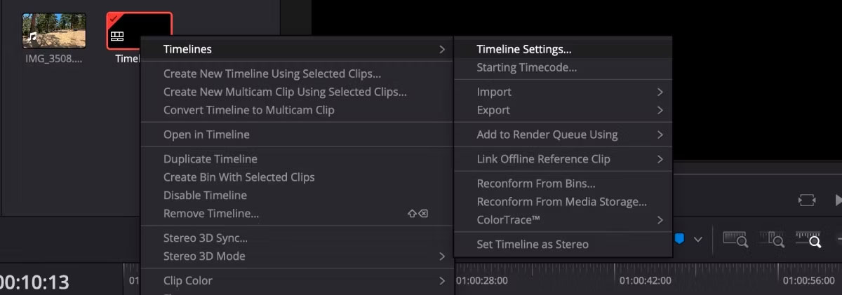 Tùy chọn Timelines trên DaVinci Resolve