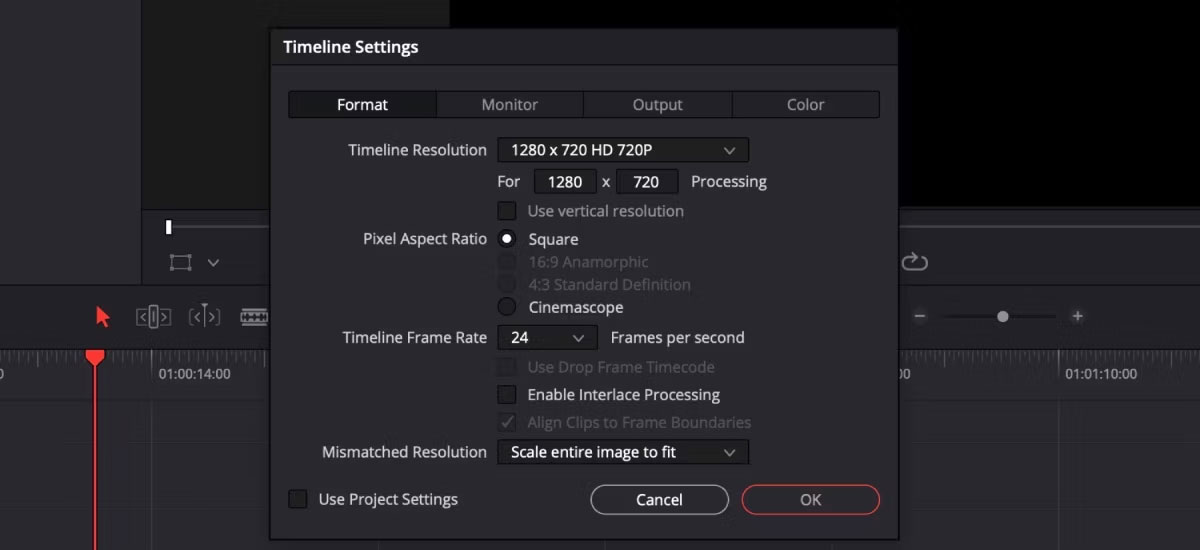 Thay đổi cài đặt timeline trên DaVinci Resolve