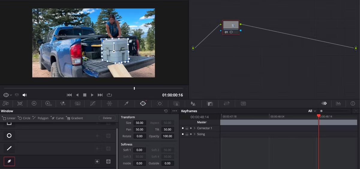 Phác thảo phần sẽ làm mờ trên DaVinci Resolve