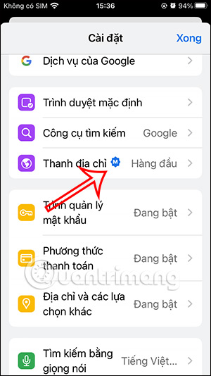 Thanh địa chỉ trên Chrome iPhone