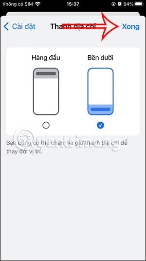 Lưu vị trí bên dưới thanh địa chỉ Chrome iPhone
