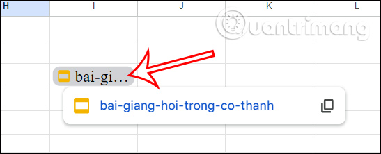 Nội dung chèn từ Smart Chips trong Google Sheets