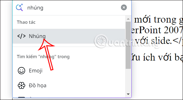 Nhúng nội dung trong văn bản Canva 